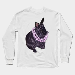 Cute bunny rabbit with pink pearls - ebony colored coloured lionhead bunny rabbit Long Sleeve T-Shirt